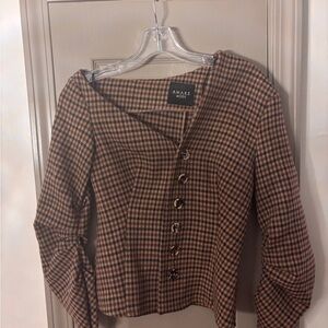 A.W.A.K.E Mode brown check asymmetric Button-Front Women's top